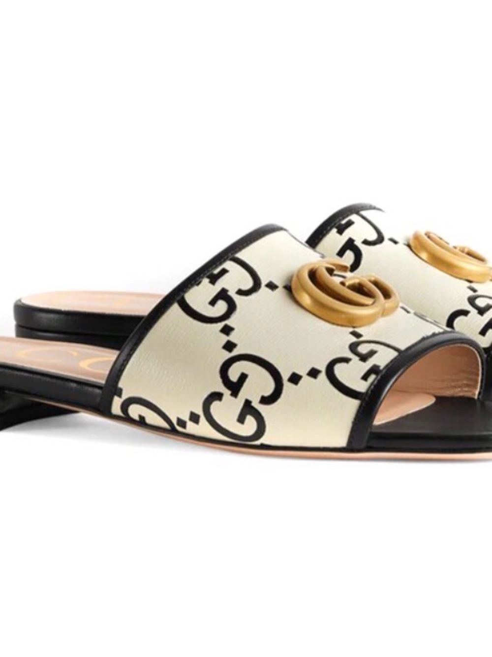 Gucci Cream & Black GG Logo Leather Slide Mules with Gold Double G - Picture 4 of 17